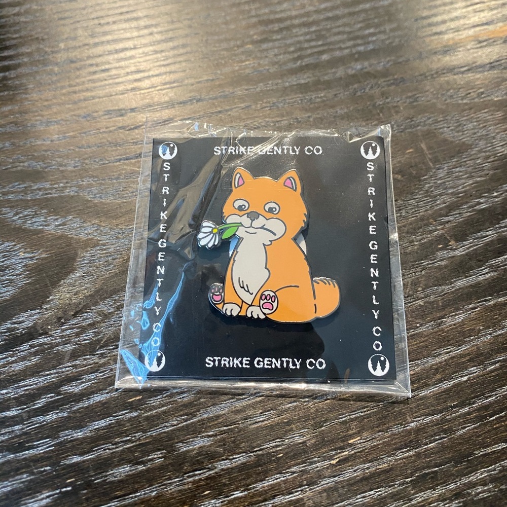 Cute fox holding a flower hard enamel pin